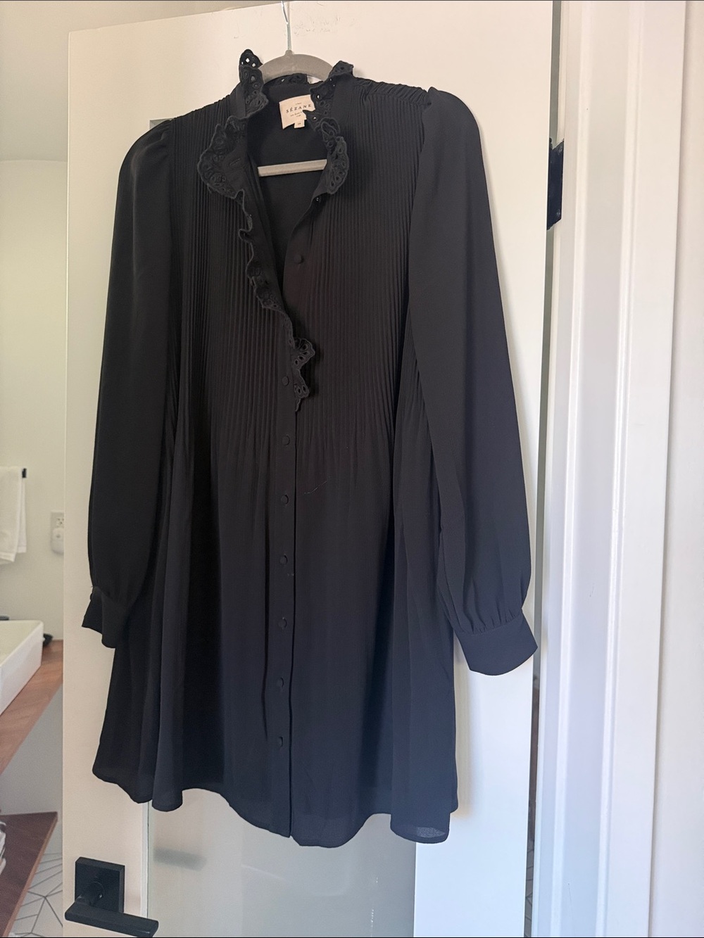 Sezane Black Mini Dress with Long Sleeves